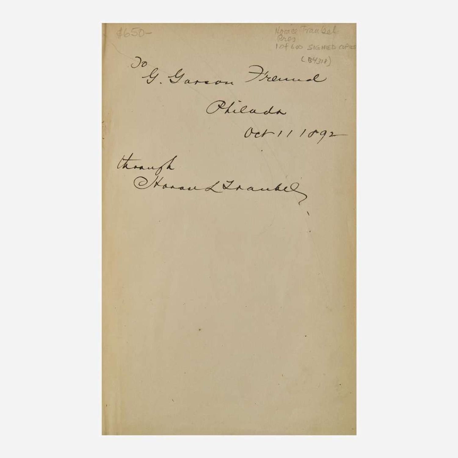 [Literature] Whitman, Walt Complete Poems & Prose of Walt Whitman 1855...1888. Authenticated & Personal Book (handled by W.W.)...Portraits from Life...Autograph