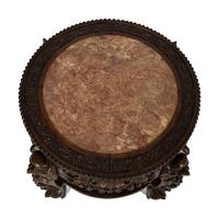 A Chinese Carved Hardwood Low Stand with Inset Marble Top
