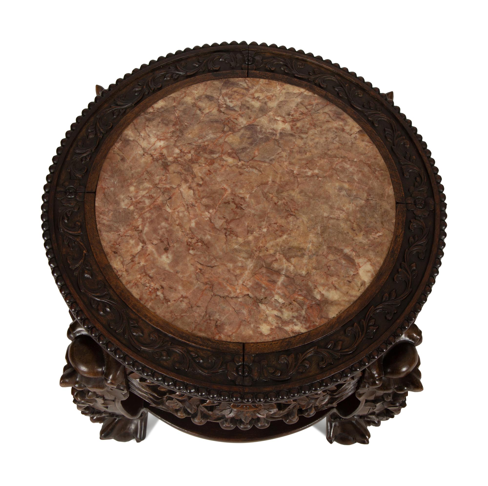 A Chinese Carved Hardwood Low Stand with Inset Marble Top
