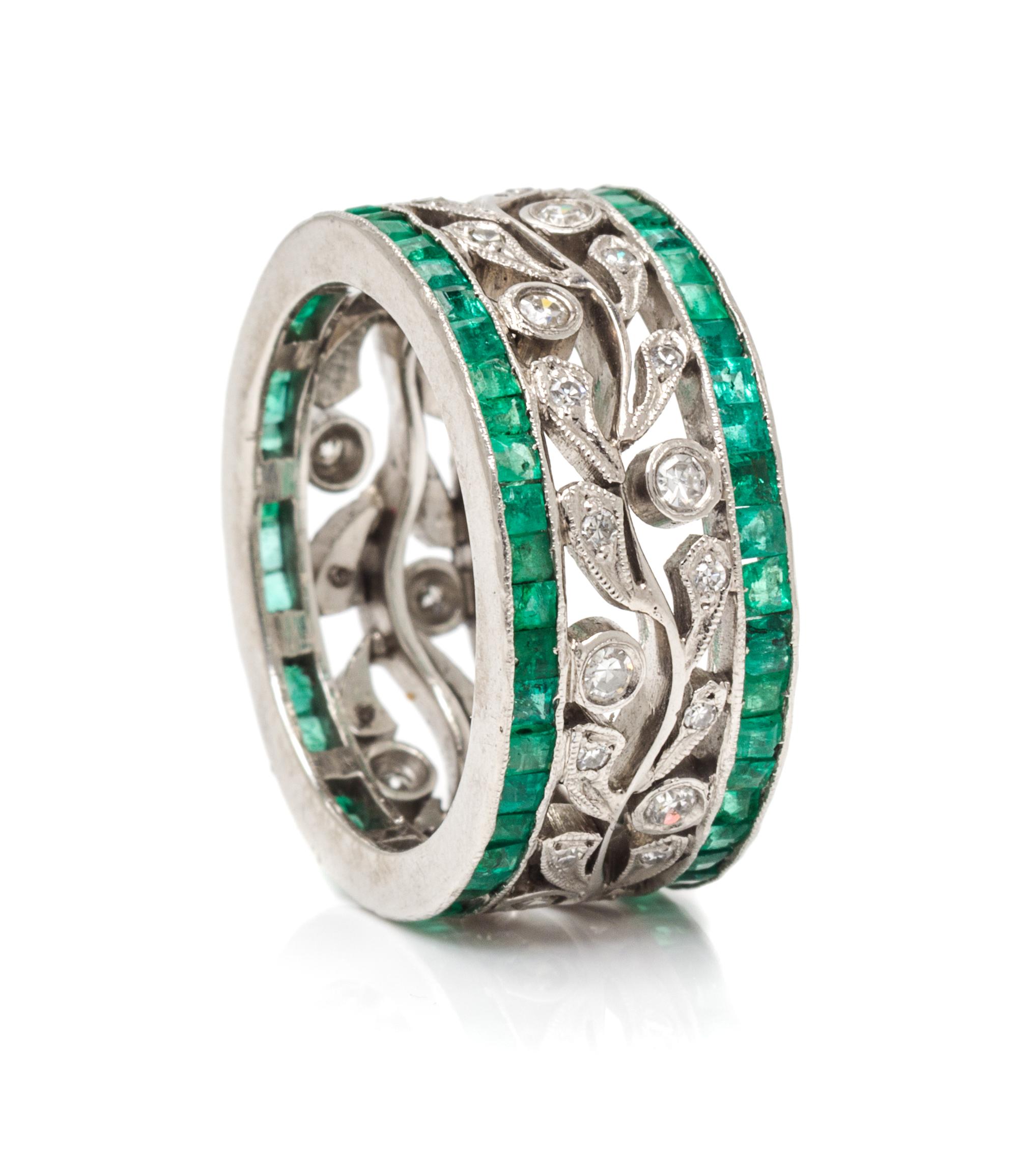 A Platinum, Emerald and Diamond Eternity Band, 7.10 dwts.