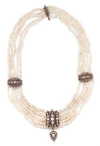 A Gold, Diamond and Cultured Pearl Swag Necklace, 42.95 dwts.