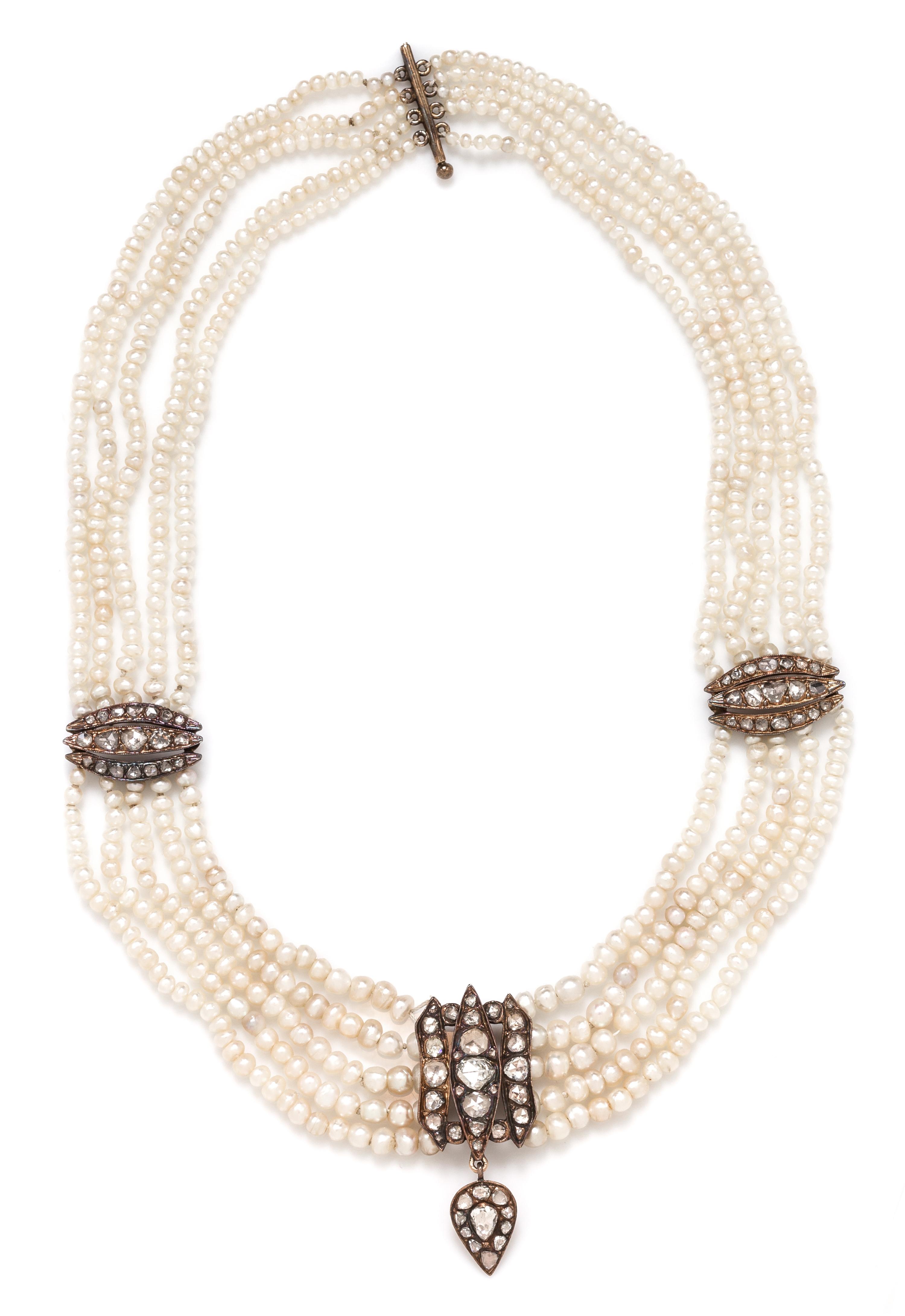 A Gold, Diamond and Cultured Pearl Swag Necklace, 42.95 dwts.