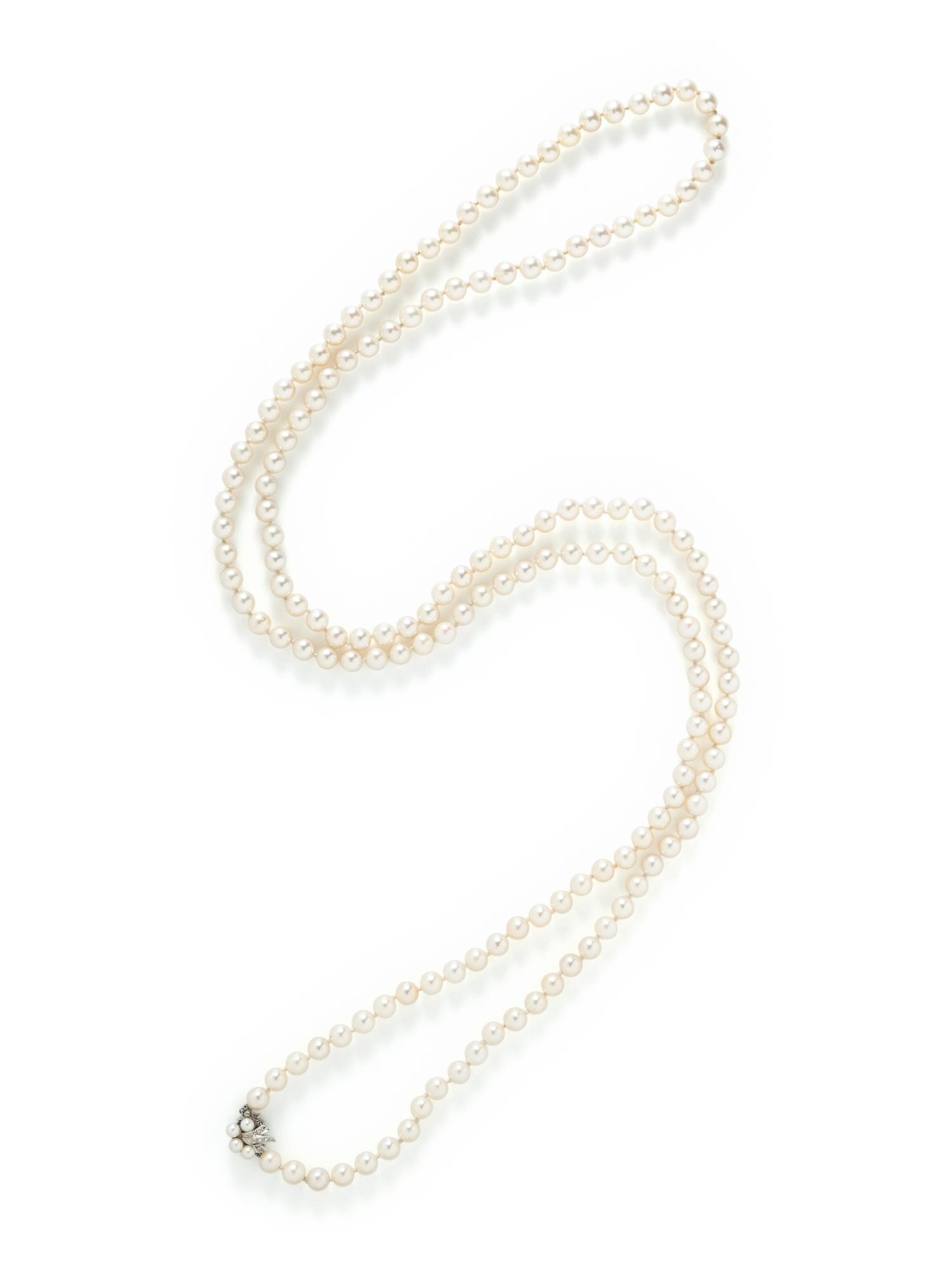 CULTURED PEARL AND DIAMOND NECKLACE