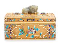 A Chinese Enameled Silver and Jade Inset Table Casket