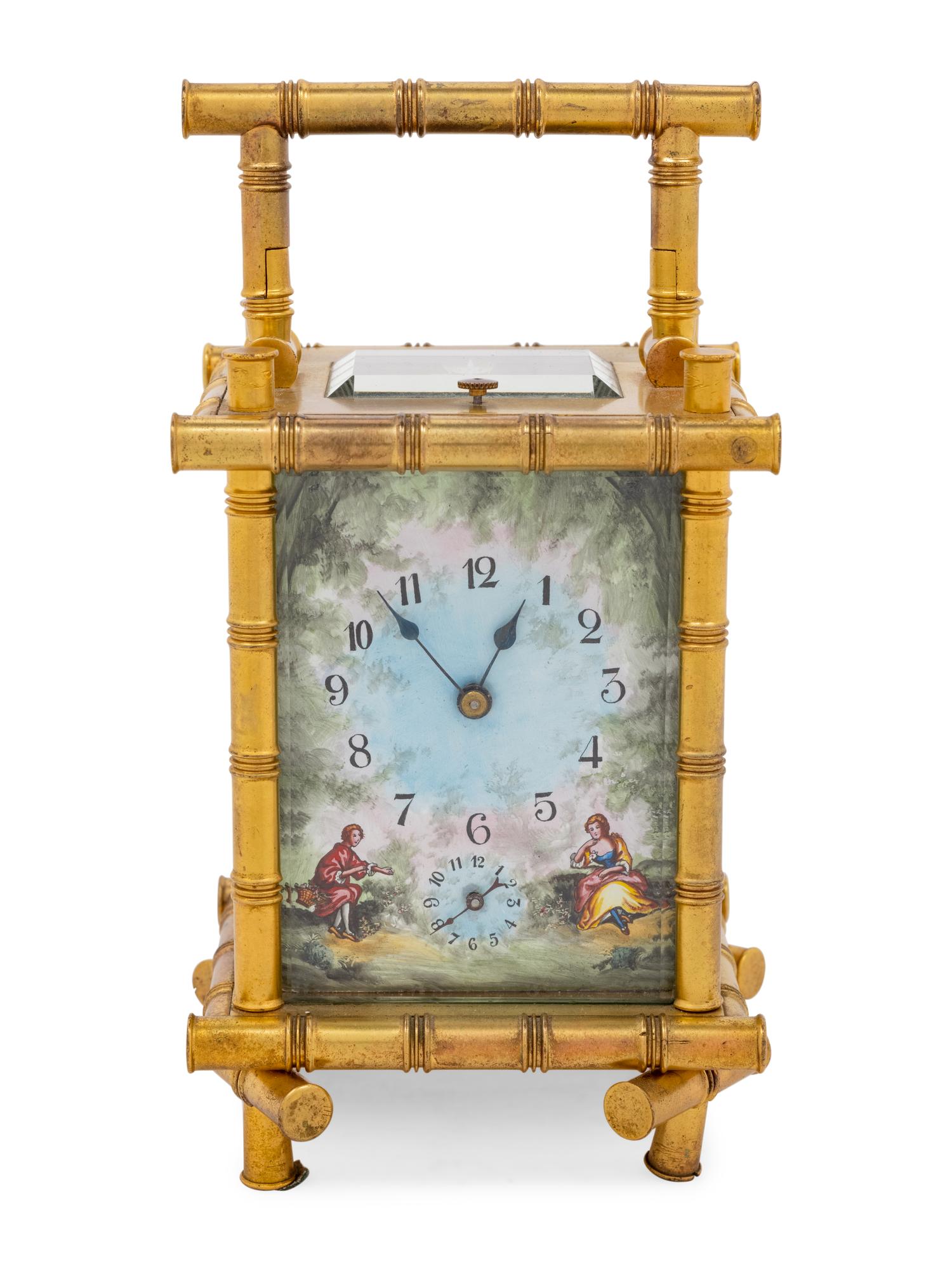 A Continental Gilt Metal and Enameled Carriage Clock