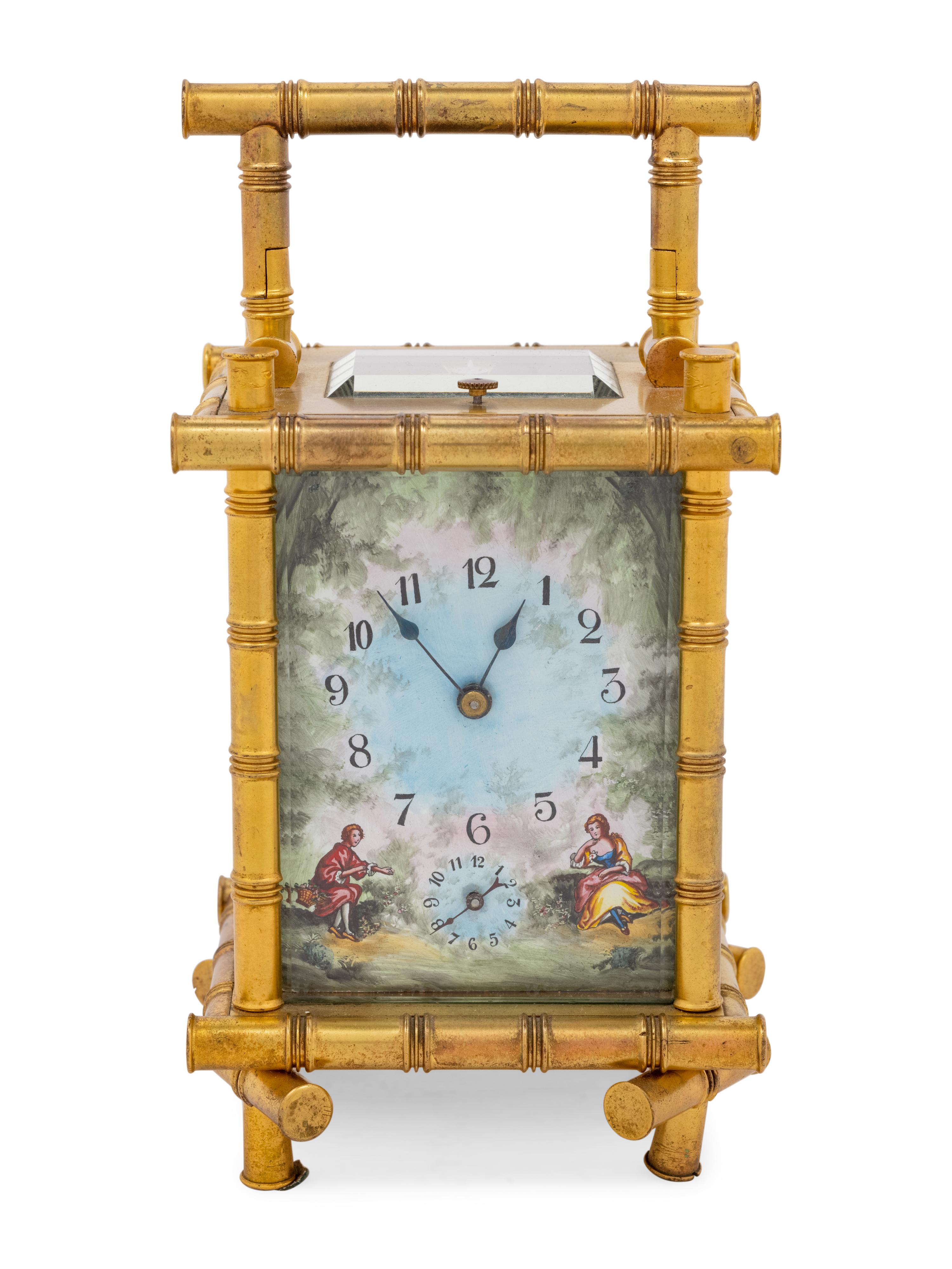 A Continental Gilt Metal and Enameled Carriage Clock
