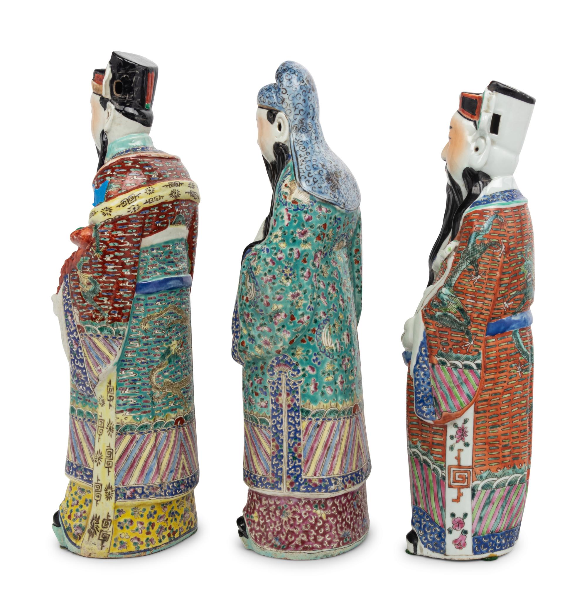 Three Chinese Famille Rose Porcelain Figures of Daoist Immortals