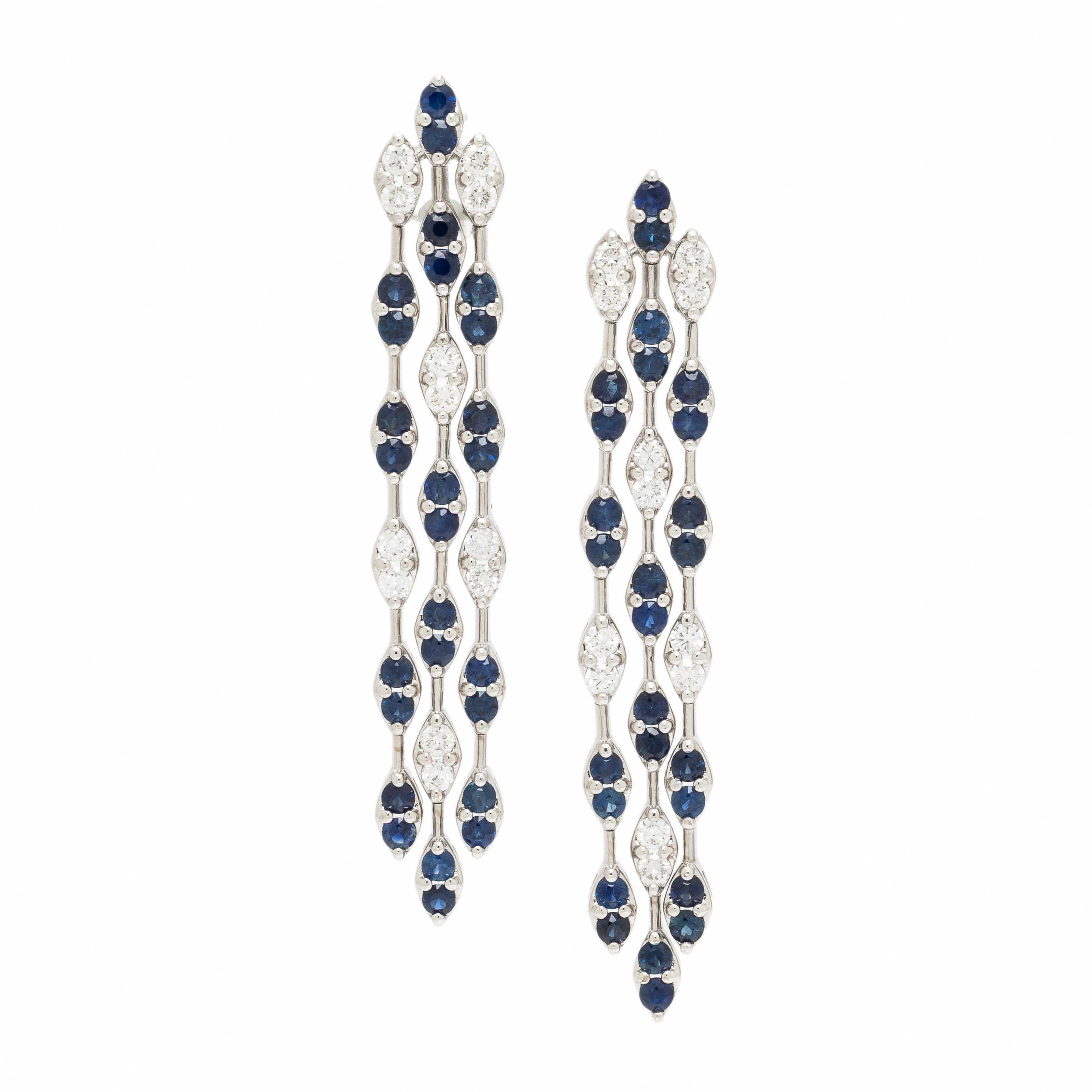Sapphire, Diamond, and White Gold Earrings