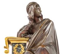 A Louis Philippe Verde Antico Marble, Gilt and Patinated Bronze Figural Mantel Clock
