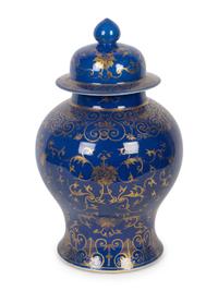 A Chinese Gilt Decorated Cobalt Ground Porcelain Jar