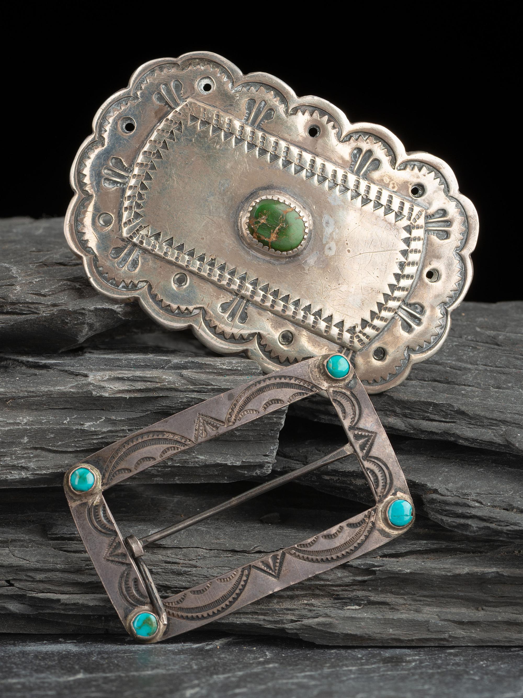 Navajo Silver and Turquoise Belt Buckles