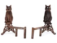 A Pair of Cast Iron Cat-Form Andirons