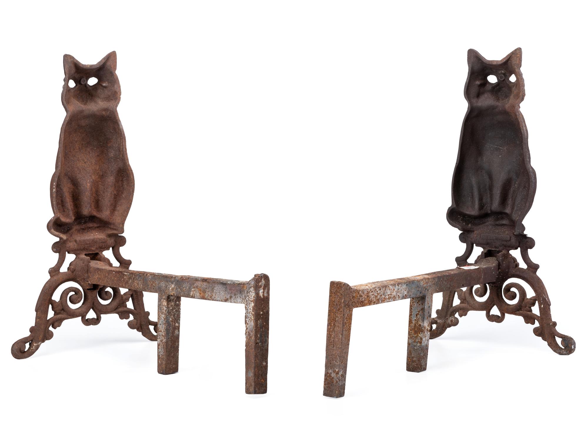 A Pair of Cast Iron Cat-Form Andirons