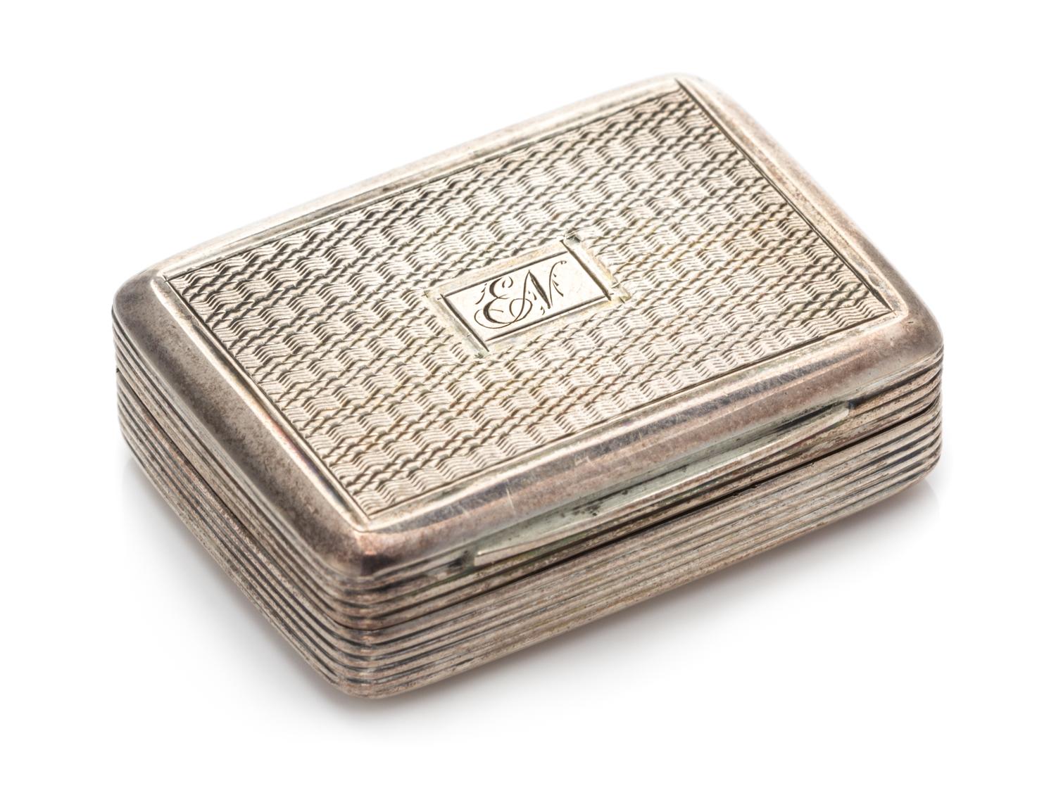 A George IV Silver Vinaigrette, John Lawrence & Co., Birmingham, 1823, the lid having engine turned decoration centered by a monogramme