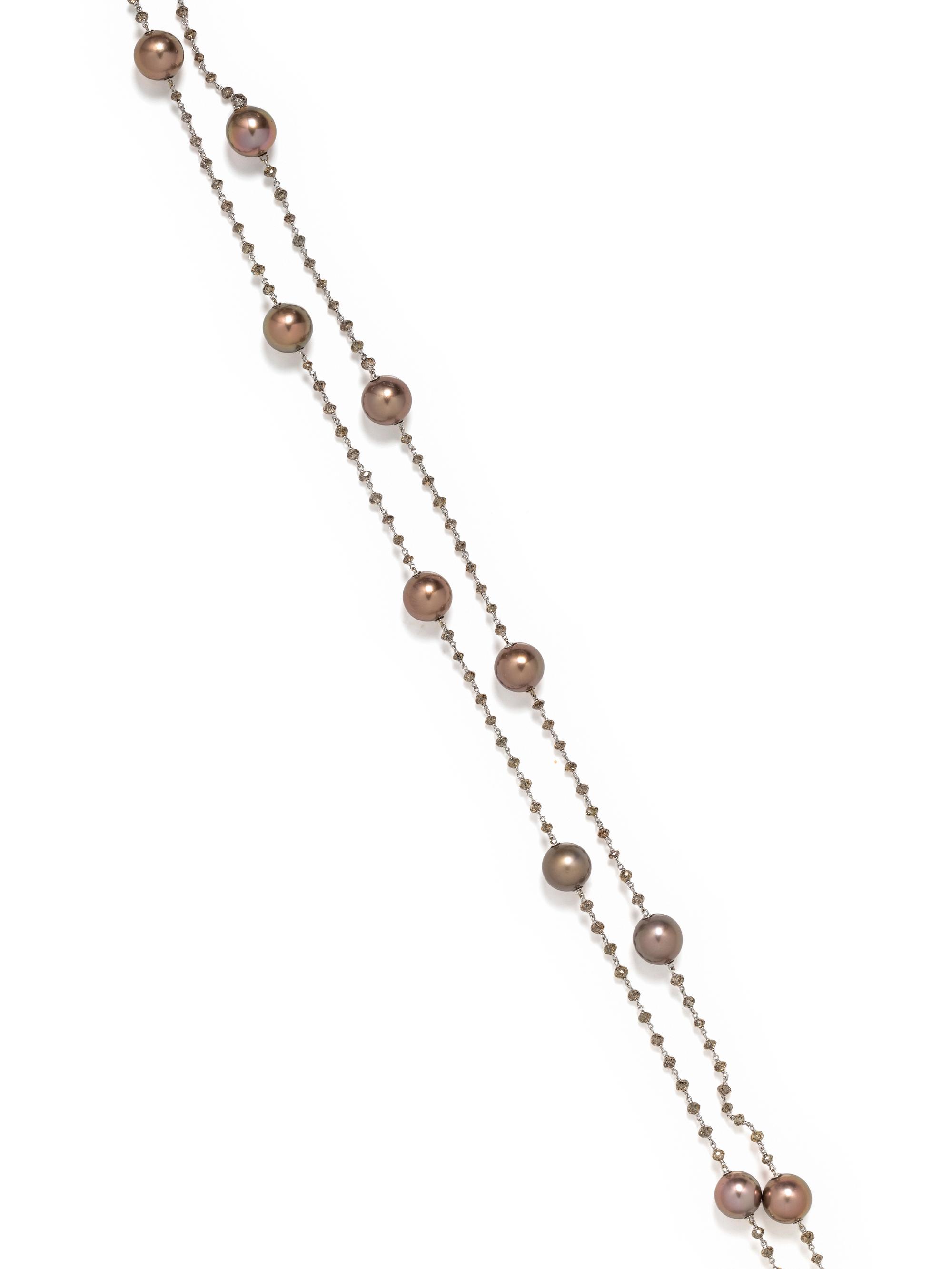 CULTURED BROWN PEARL AND BROWN DIAMOND NECKLACE