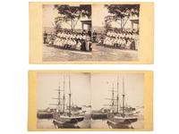 [CIVIL WAR]. COOLEY, Sam A., and PEASE, N.W., photographers. A group of 2 stereoviews incl. a ship scene and a group of young women representing the "White Mountain rangers."
