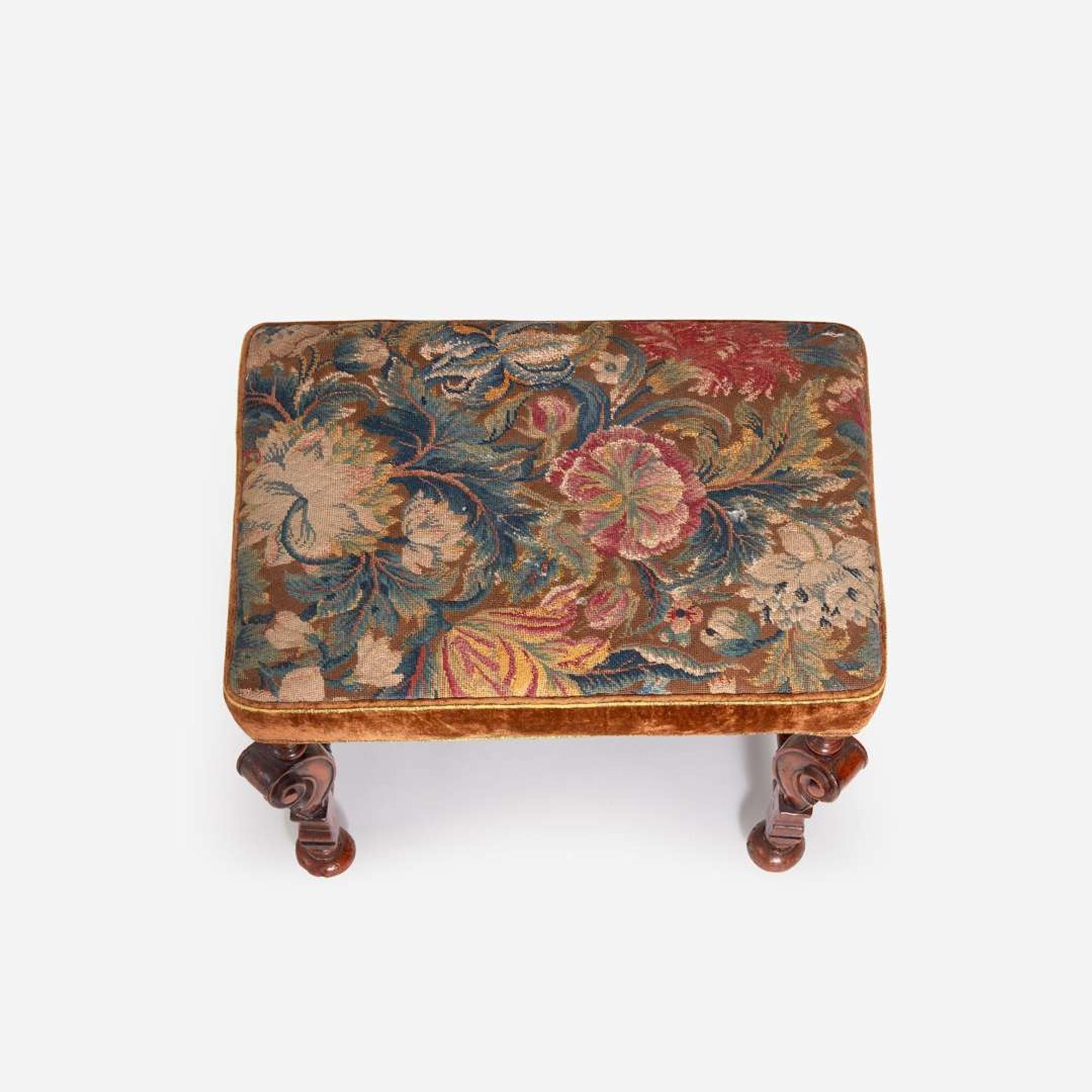 A Queen Anne Needlework Upholstered Walnut and Beechwood Stool early 18th century