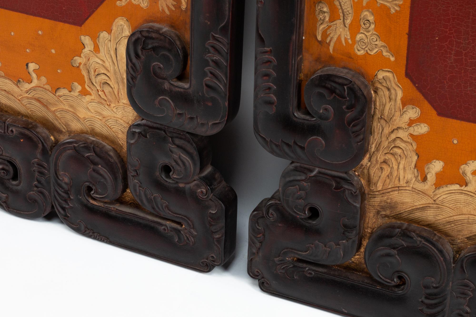 A Pair of Chinese Hardstone and Bone-Mounted Lacquer Panels