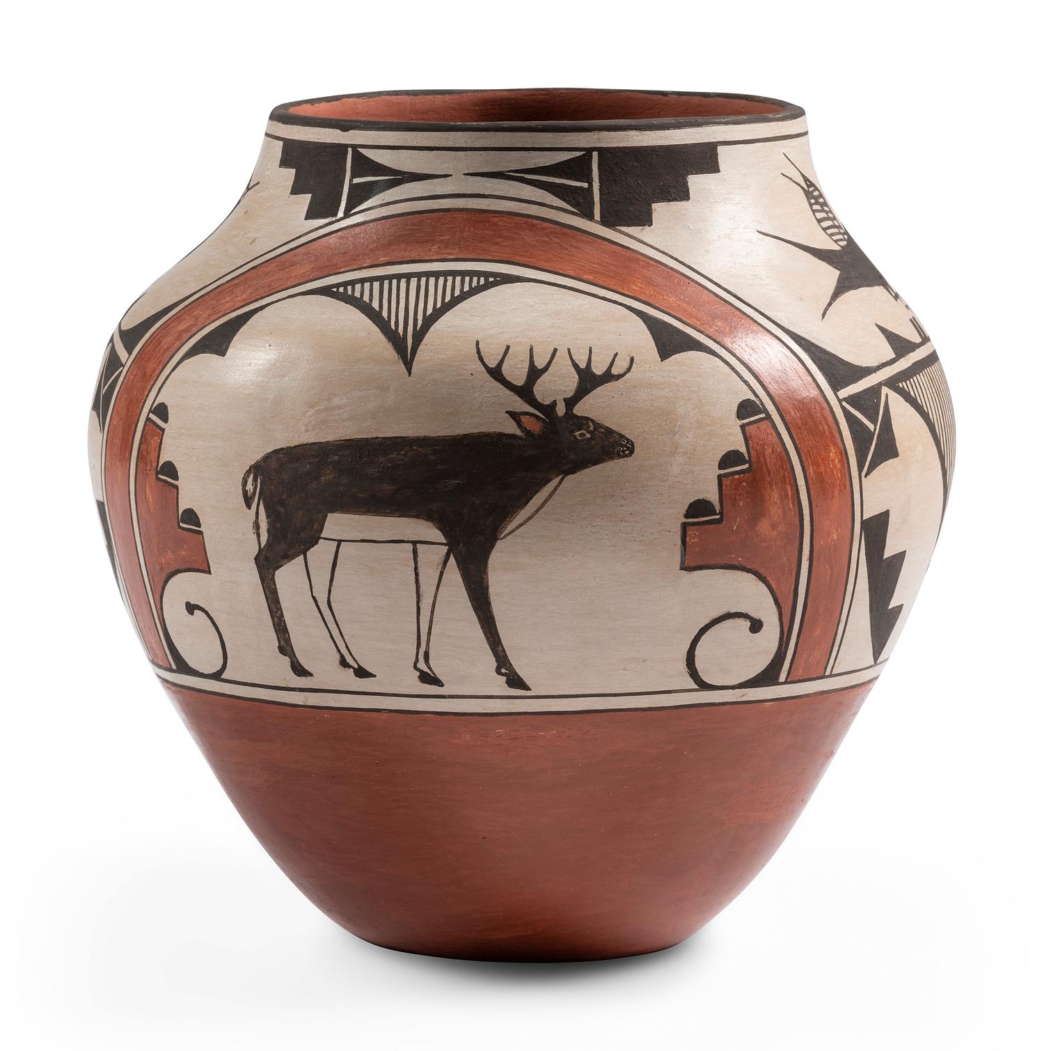 Polychrome Pottery Jar, with Deer and Birds
