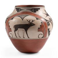 Polychrome Pottery Jar, with Deer and Birds
