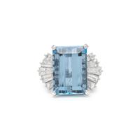 OSCAR HEYMAN, AQUAMARINE AND DIAMOND RING