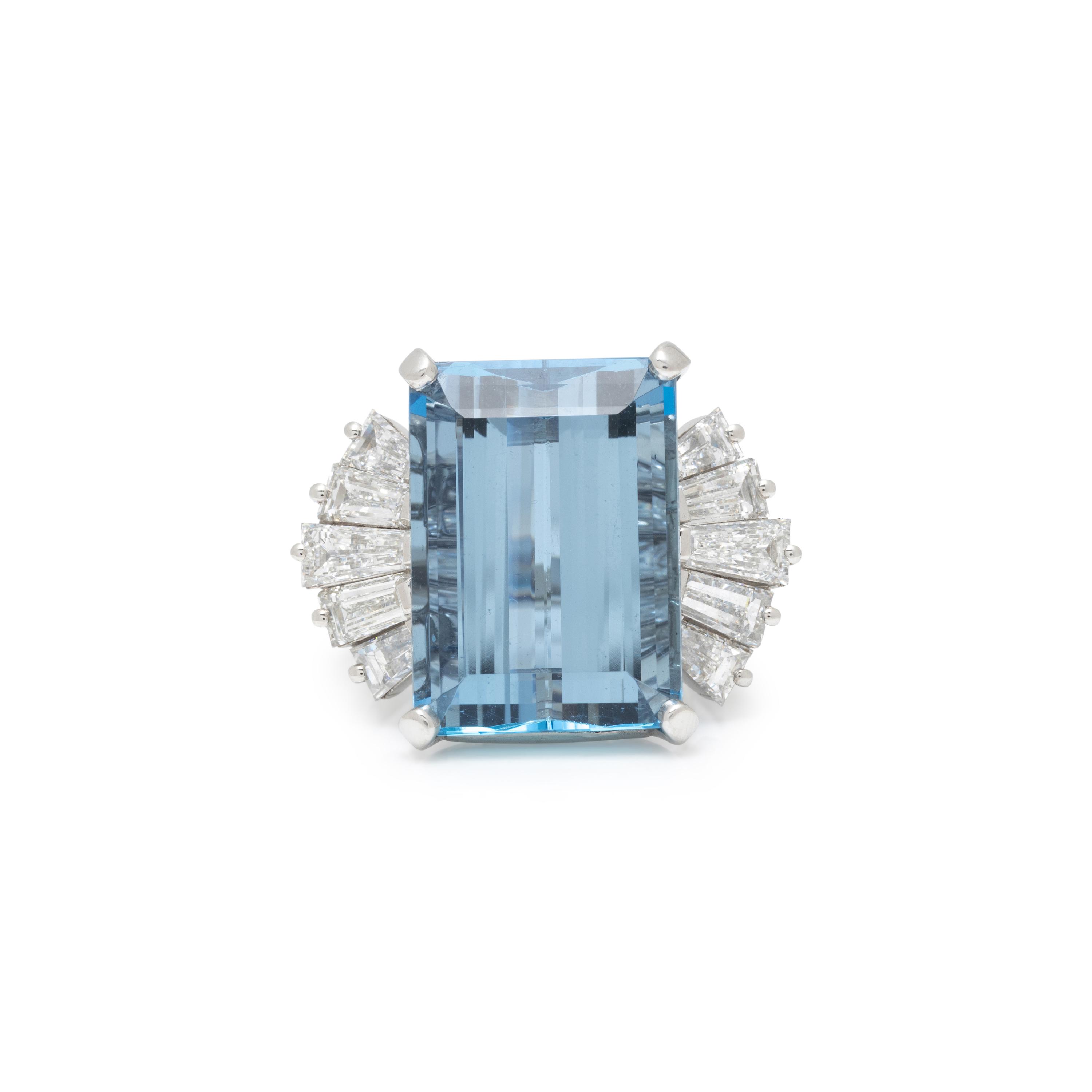 OSCAR HEYMAN, AQUAMARINE AND DIAMOND RING