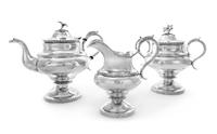 An American Coin Silver Three-Piece Coffee Service, Davis Palmer & Co., Boston, MA, 19th Century, comprising a coffee pot, covered suga