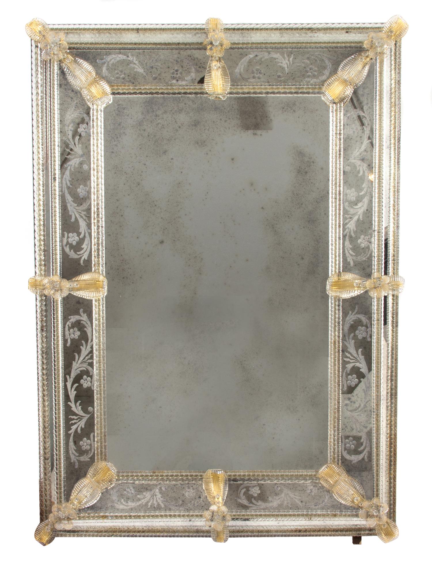 A Venetian Etched Glass Mirror 41 1/2 x 30 1/4 inches. — 19TH CENTURY