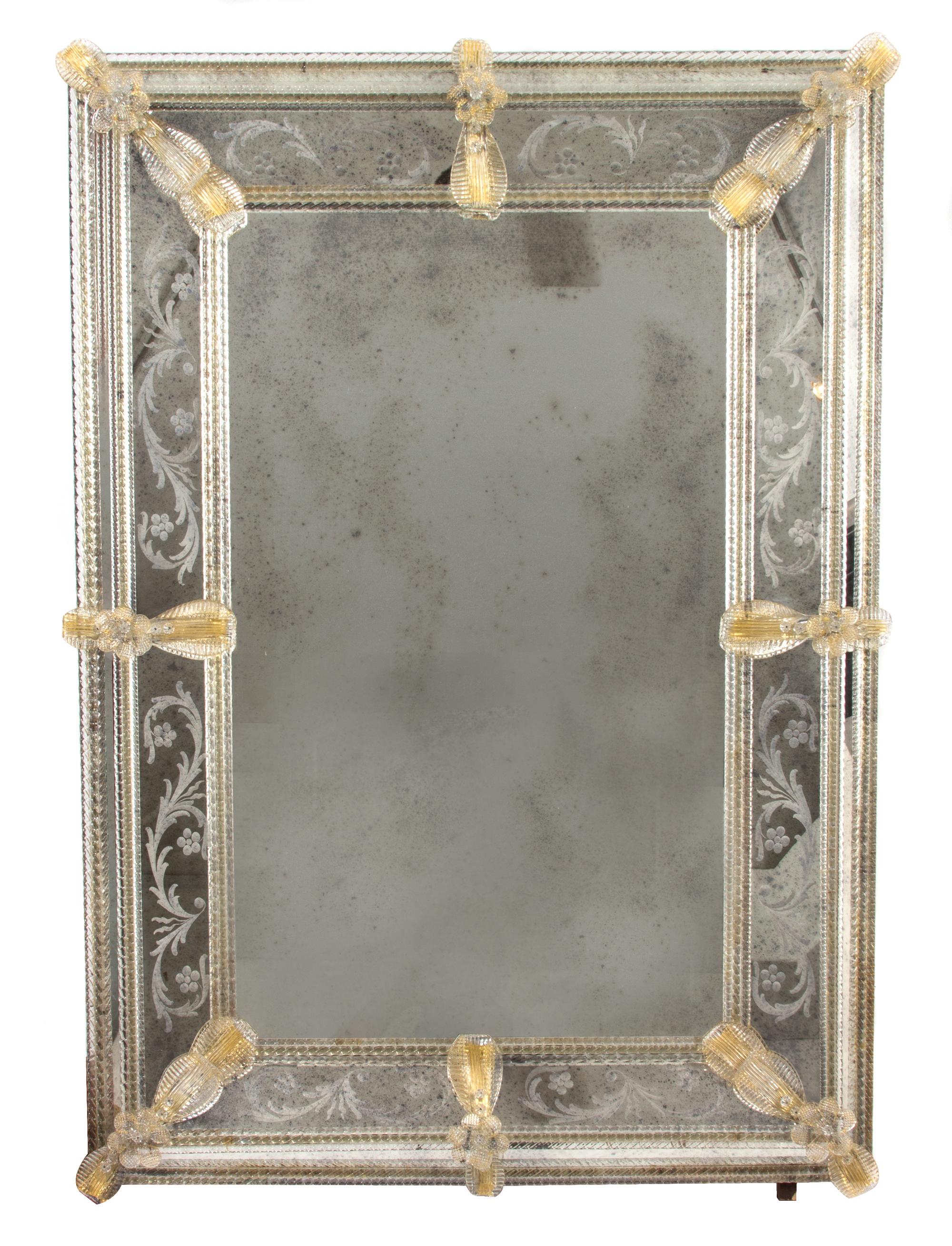 A Venetian Etched Glass Mirror 41 1/2 x 30 1/4 inches. — 19TH CENTURY