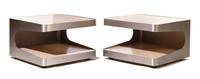 A Pair of Modernist Aluminum Side Tables Height 16 x width 26 x depth 26 inches.