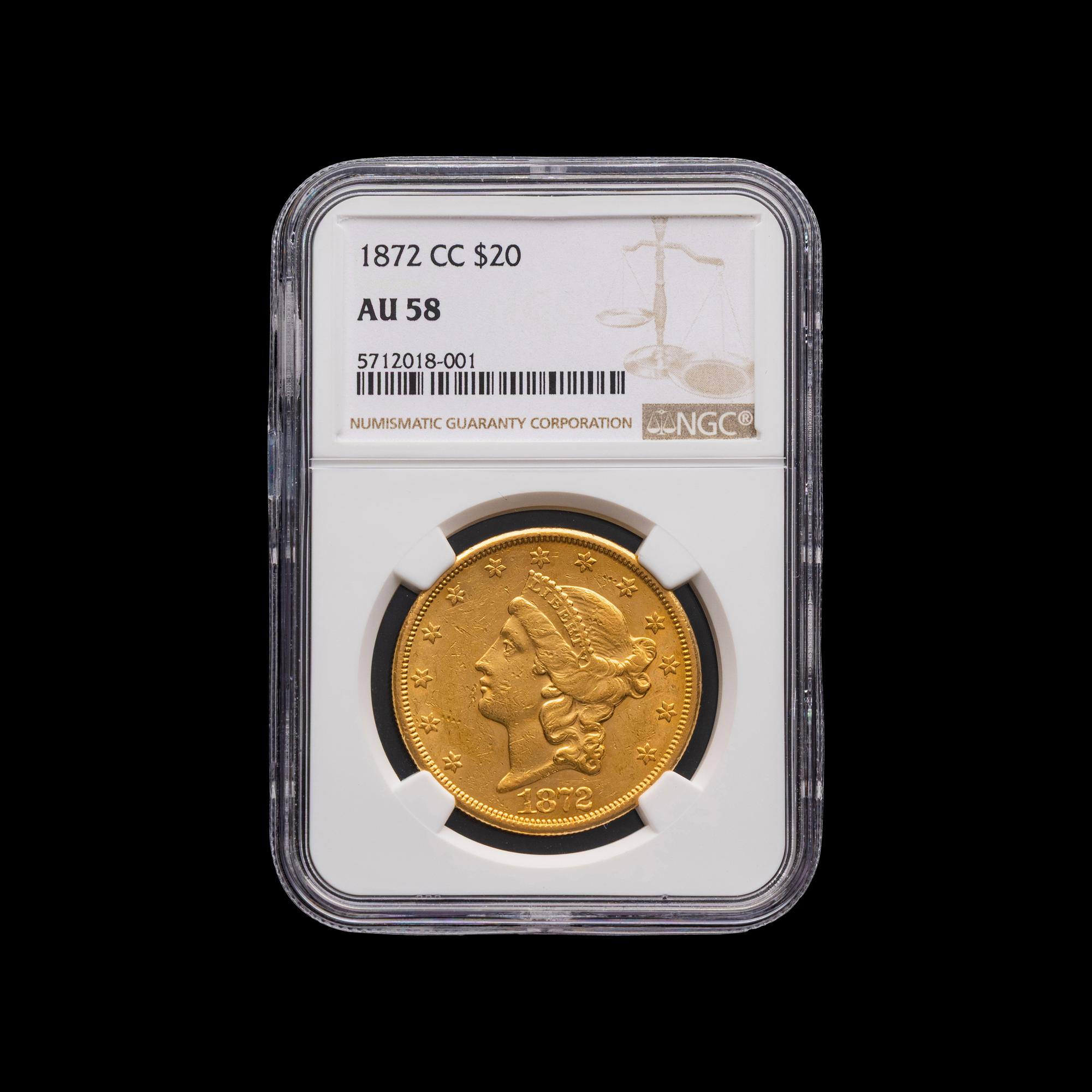 An 1872-CC Liberty Head $20 Gold Coin [NGC AU58]