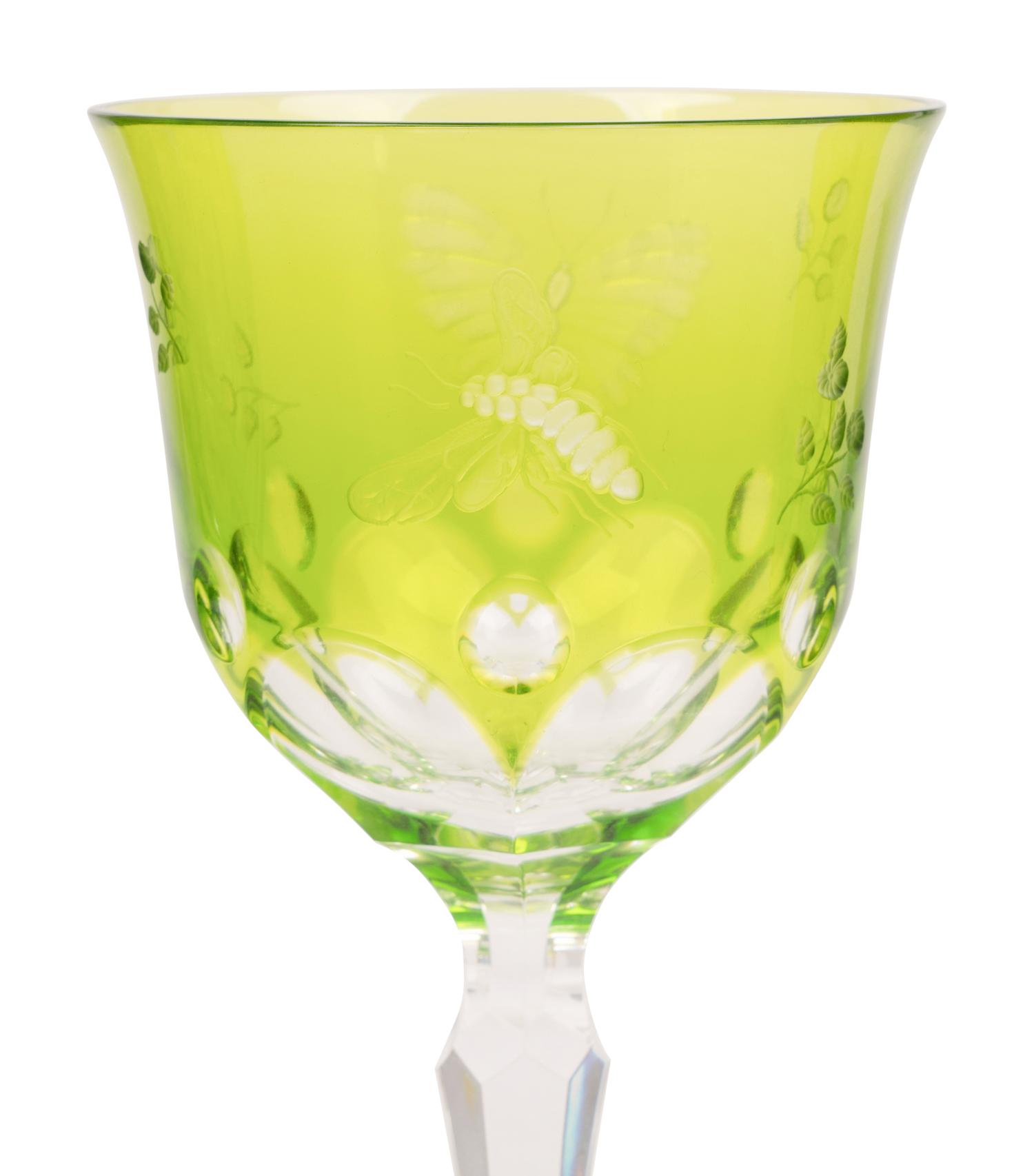 A Varga Cut-to-Clear Green Glass Stemware Service