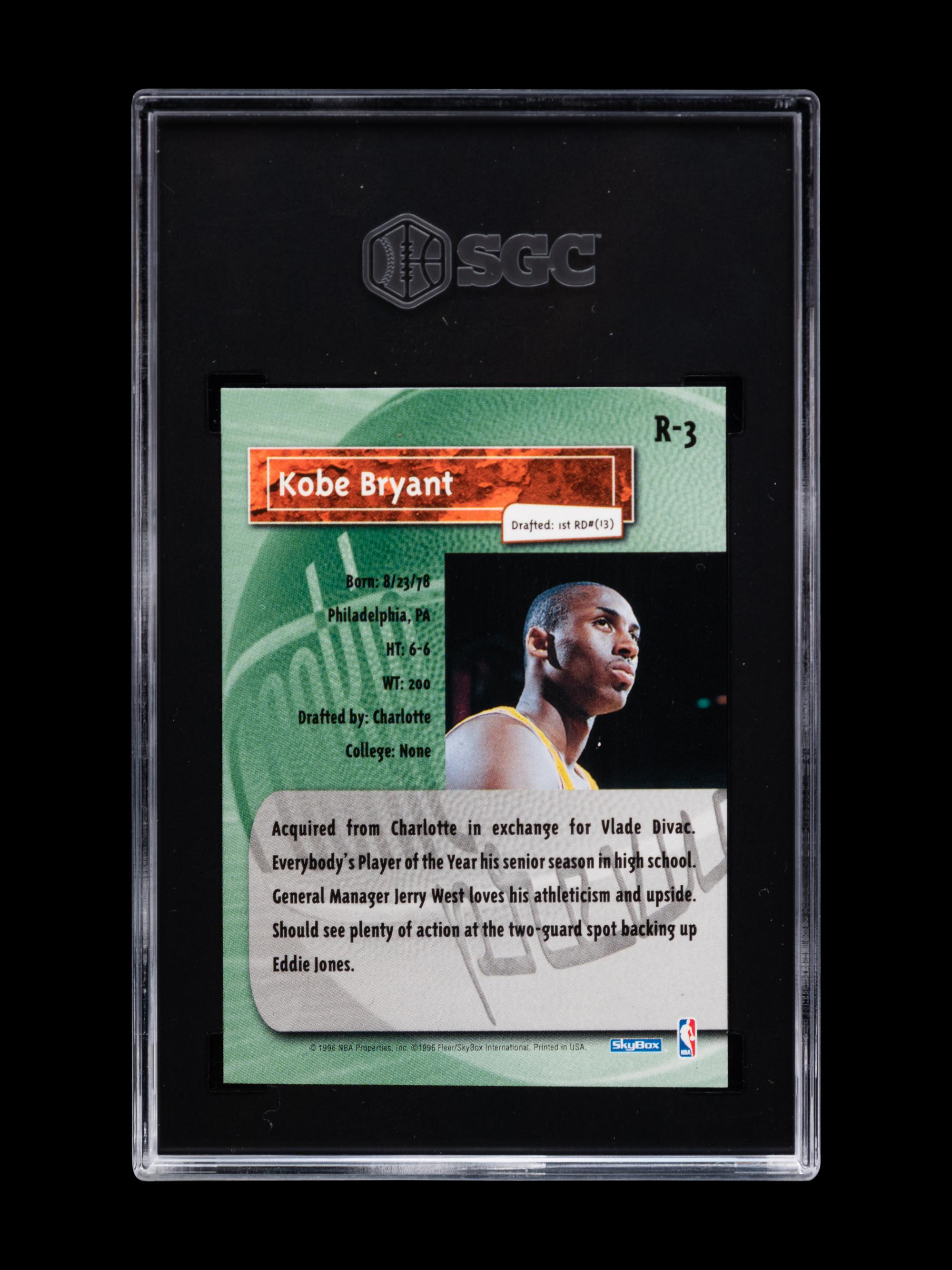 A 1996-97 Skybox Premium Rookie Prevue Kobe Bryant Rookie Basketball Card No. R3 (SGC 8.5 NM-MT+)