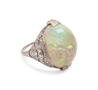 Art Deco, Platinum, Opal and Diamond Ring