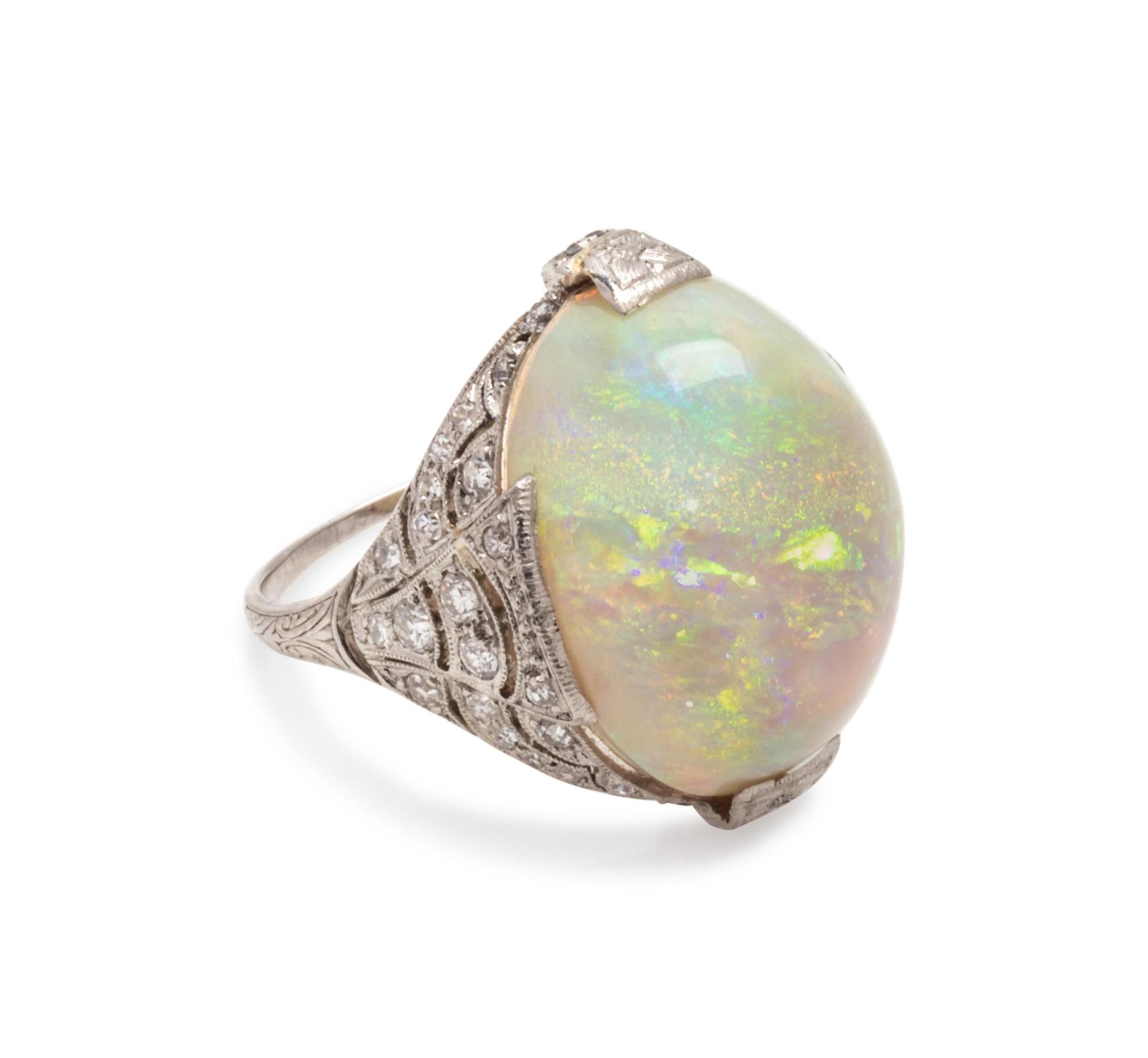 Art Deco, Platinum, Opal and Diamond Ring