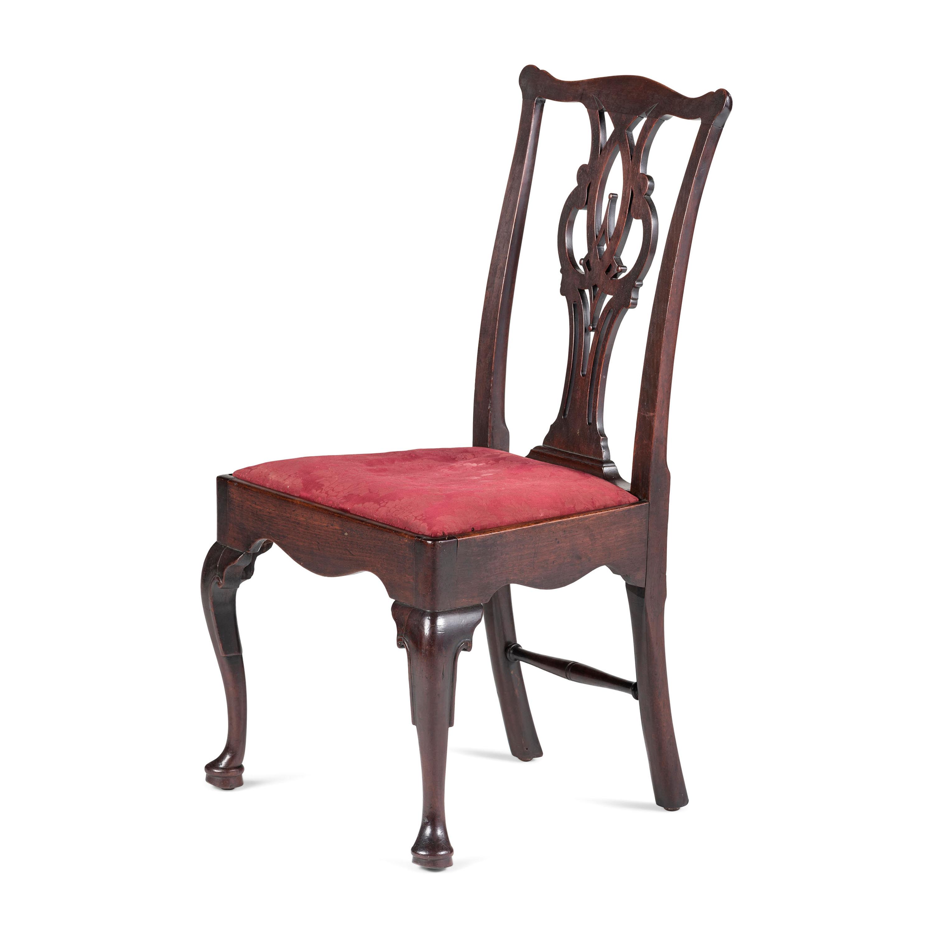 A Chippendale Carved Walnut Pad-Foot Side Chair