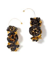 A Pair of Gianni Versace Black Enamel Floral Runway Earclips,