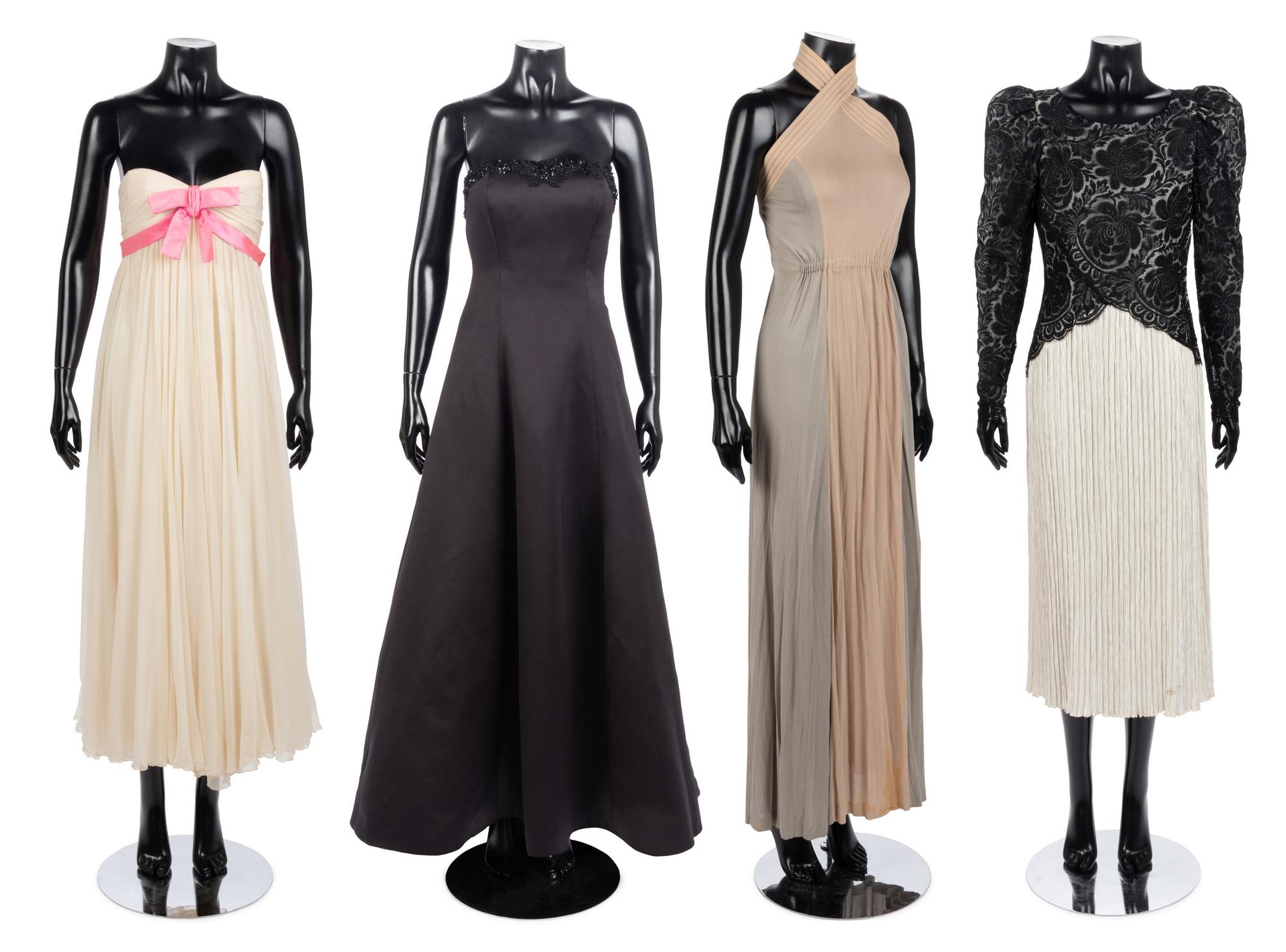 Four Vintage Designer Evening Dresses; One Galanos, One McFadden, One Sarmi, One Sam Carlin, 1970-90s