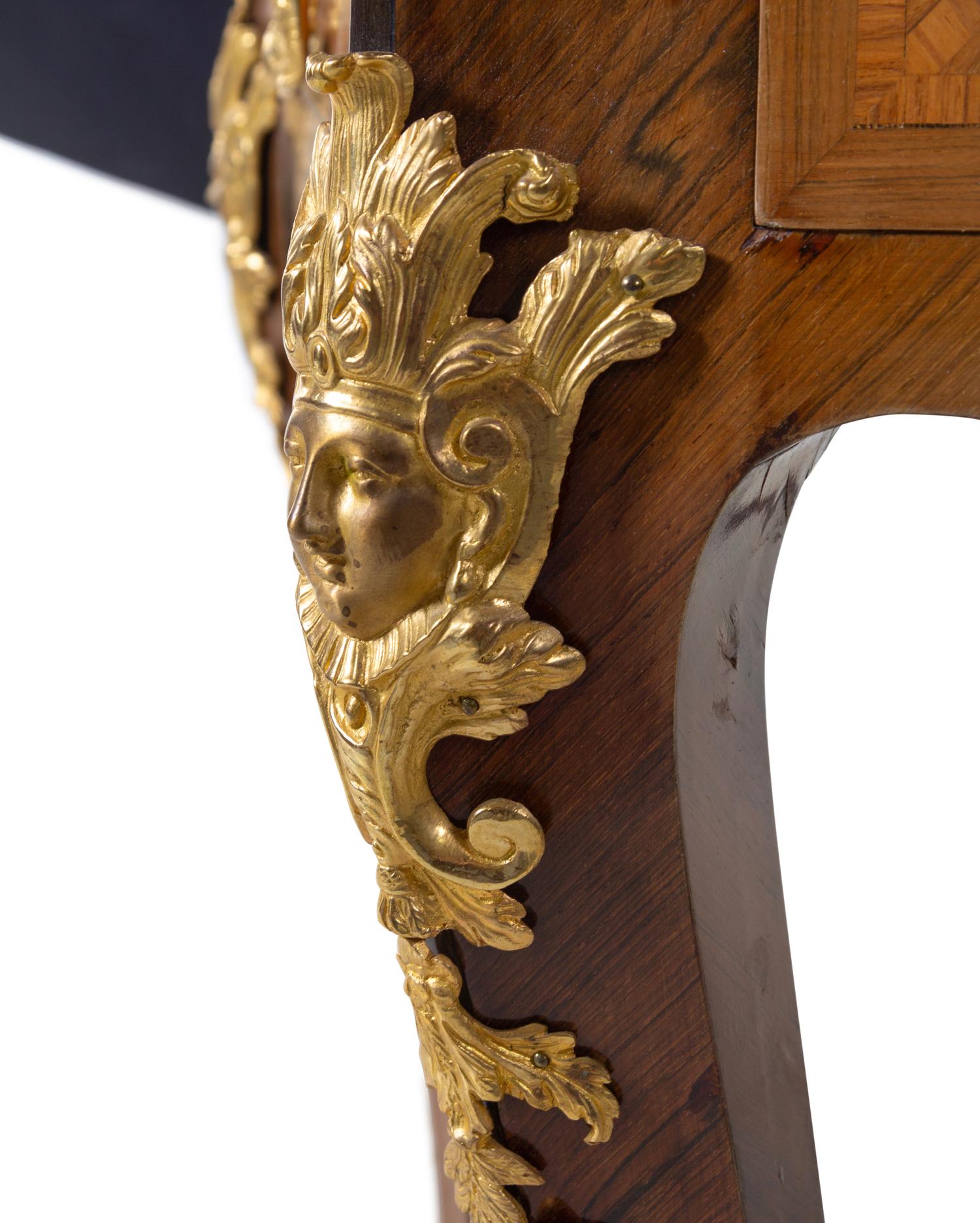 A Neoclassical Gilt Bronze Mounted Parquetry Hexagonal Center Table