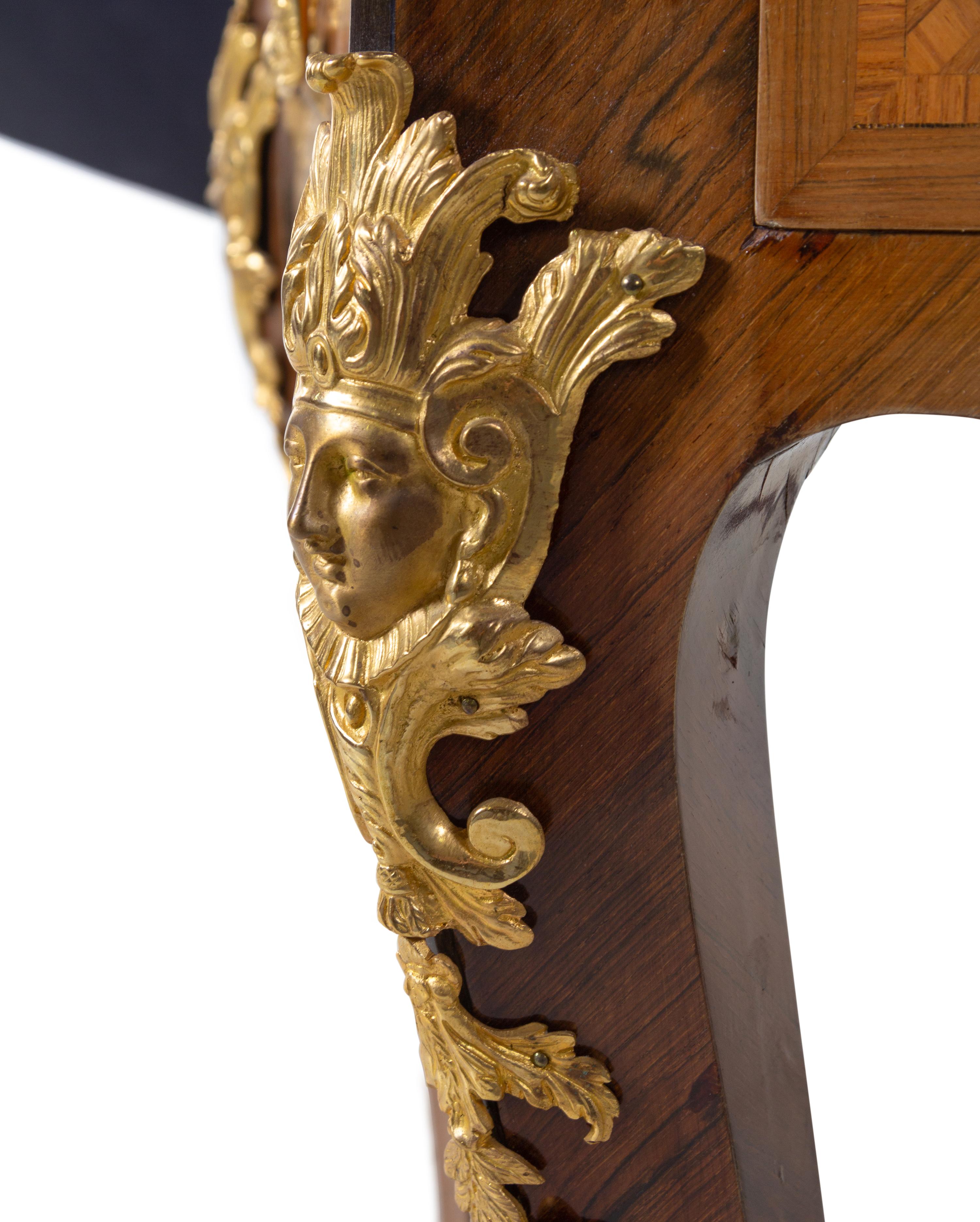 A Neoclassical Gilt Bronze Mounted Parquetry Hexagonal Center Table