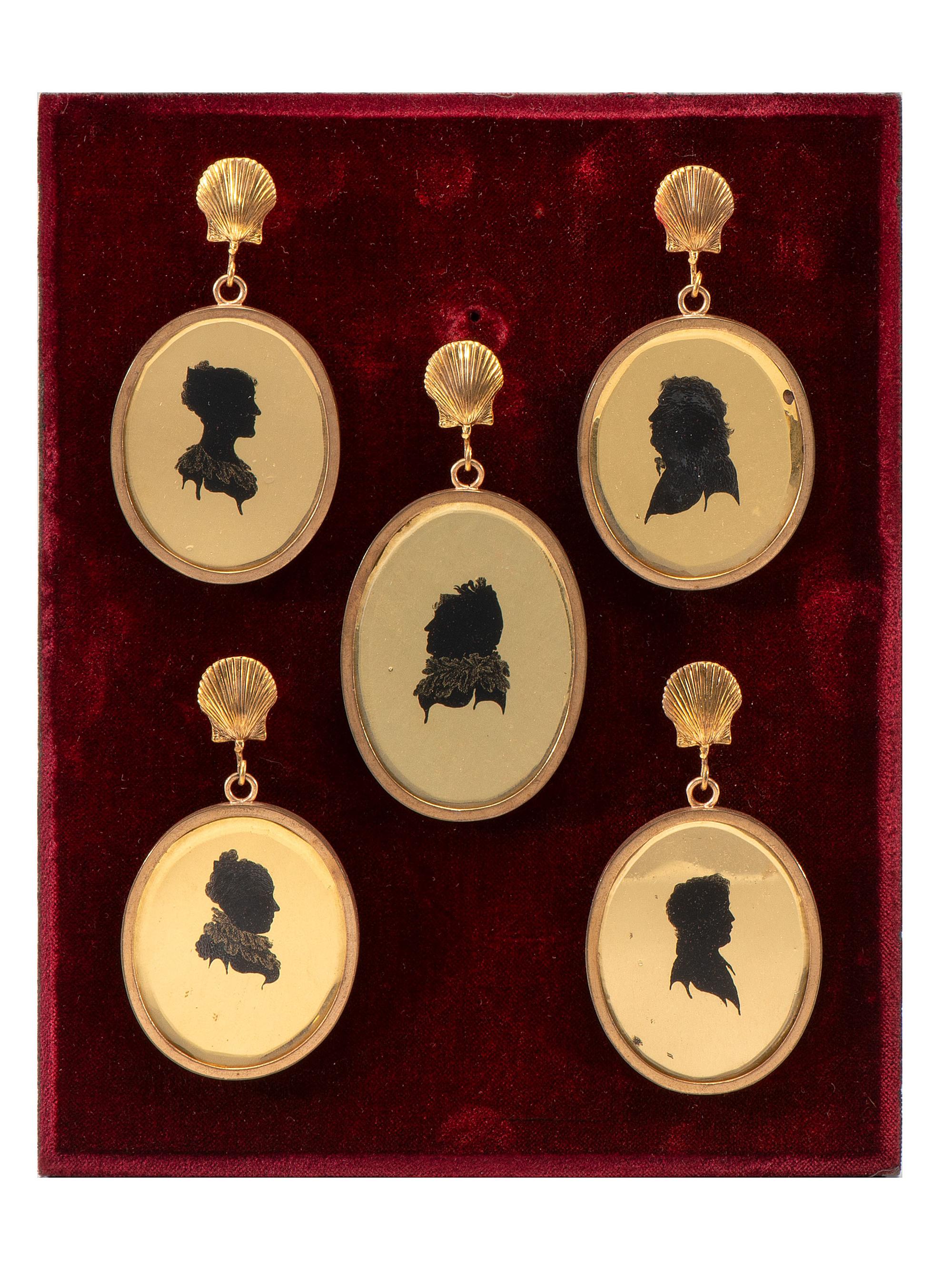 Five Verre Eglomise Family Silhouette Portraits