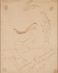 CARUSO, Enrico (1873-1921). Original drawing, self portrait caricature, in pen and ink, signed and dated lower margin ("To M. W. LeFevre Enrico Caruso East Hampton 1920").