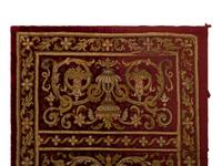A Continental Gold Thread Embroidered Red Velvet Cloth