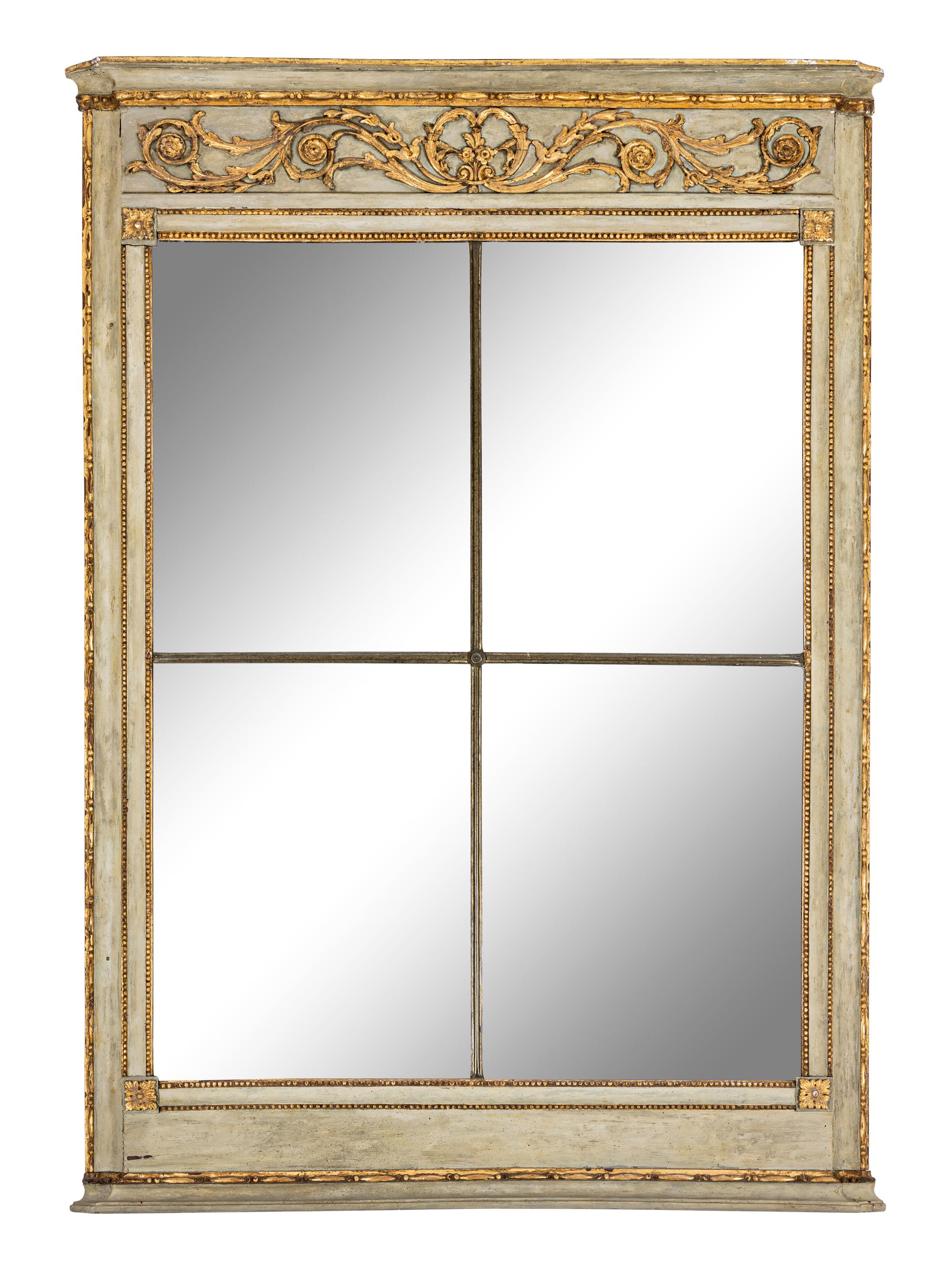A French Provincial Green-Painted and Parcel-Gilt Mirror