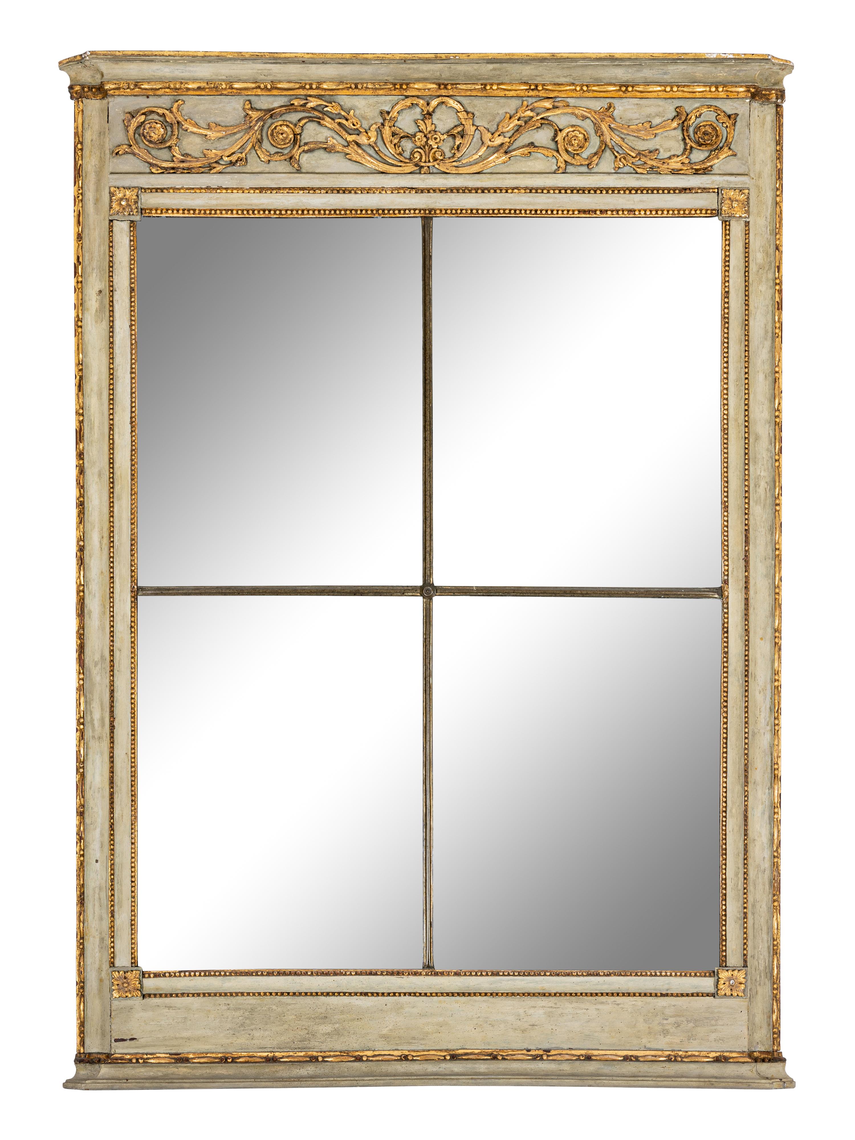 A French Provincial Green-Painted and Parcel-Gilt Mirror