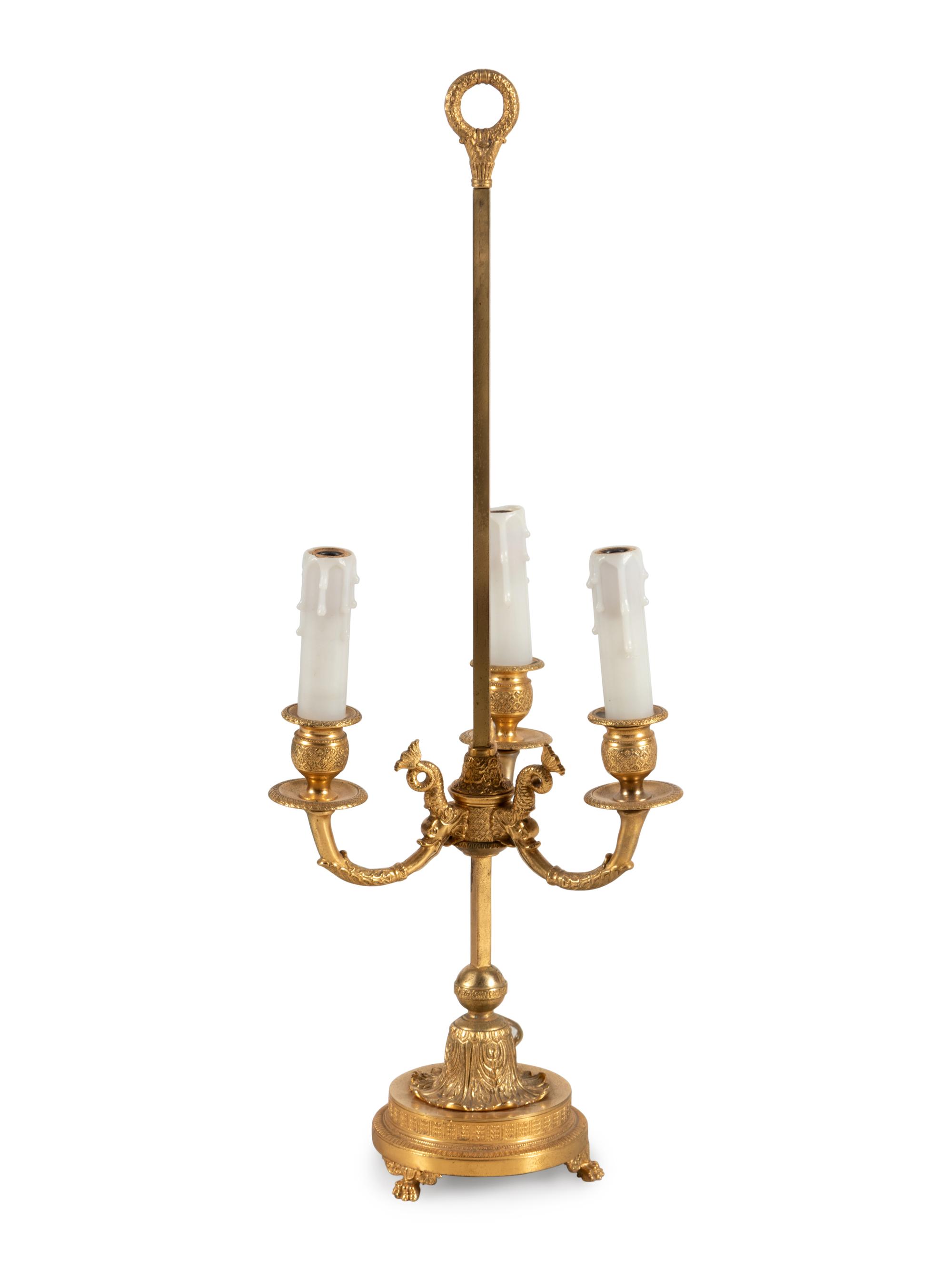 An Empire Style Gilt Metal Three-Light Bouillotte Lamp