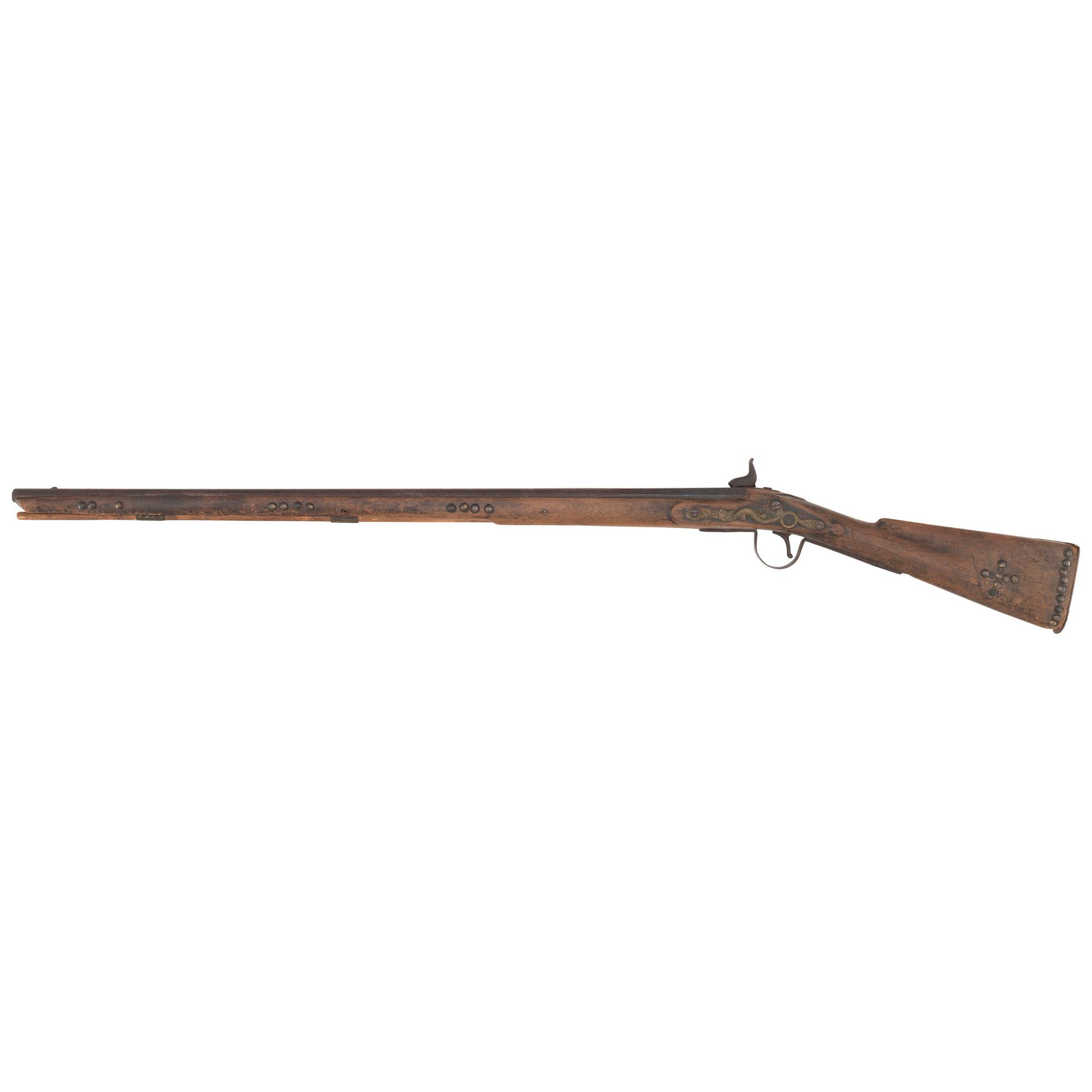 Native American Tacked & Decorated Percussion Trade Gun by Hollis & Sons