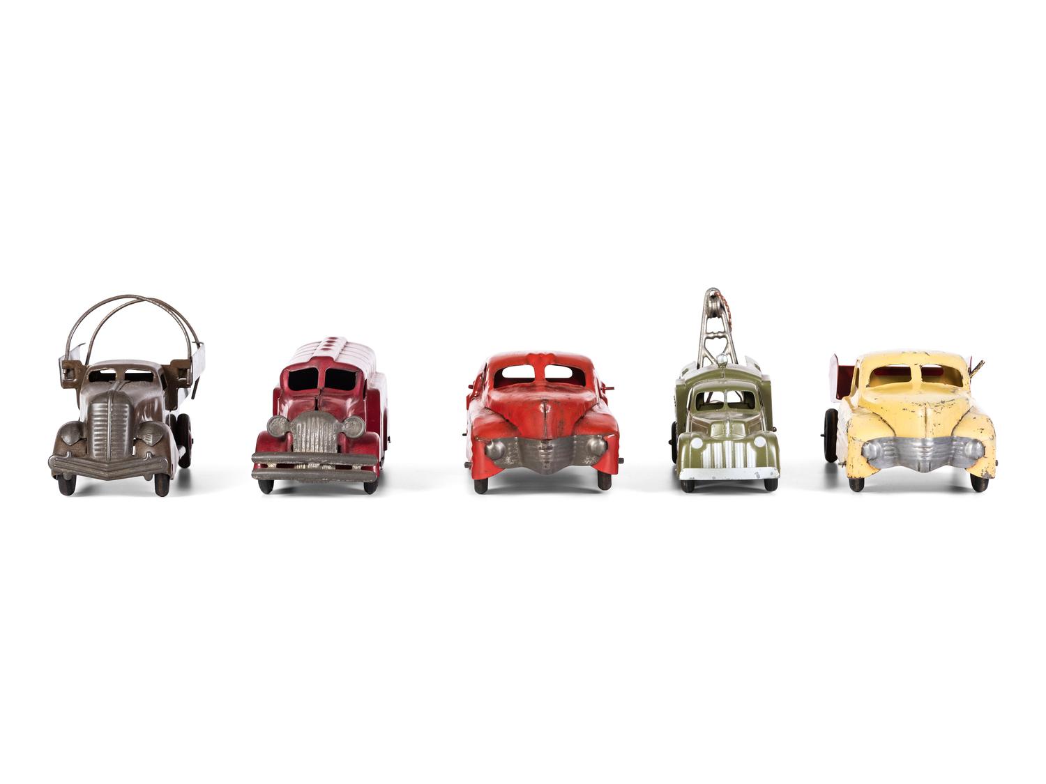 Five Pressed Steel Toy Vehicles