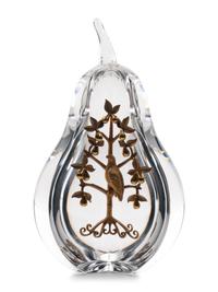 A Steuben Glass and 18 Karat Gold Partridge in a Pear Tree Sculpture