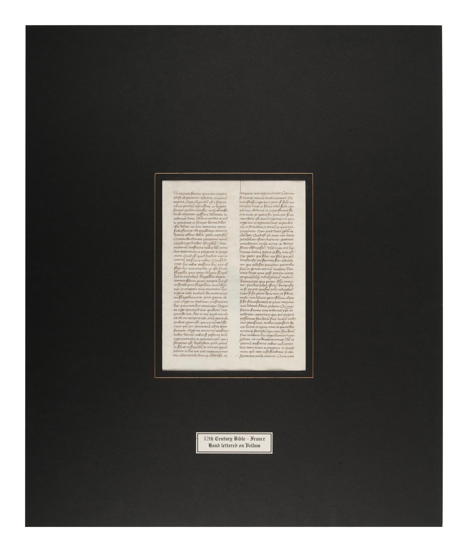 [MANUSCRIPT LEAF -- BIBLE]. One leaf on vellum, in Latin. France, ca 14th century.